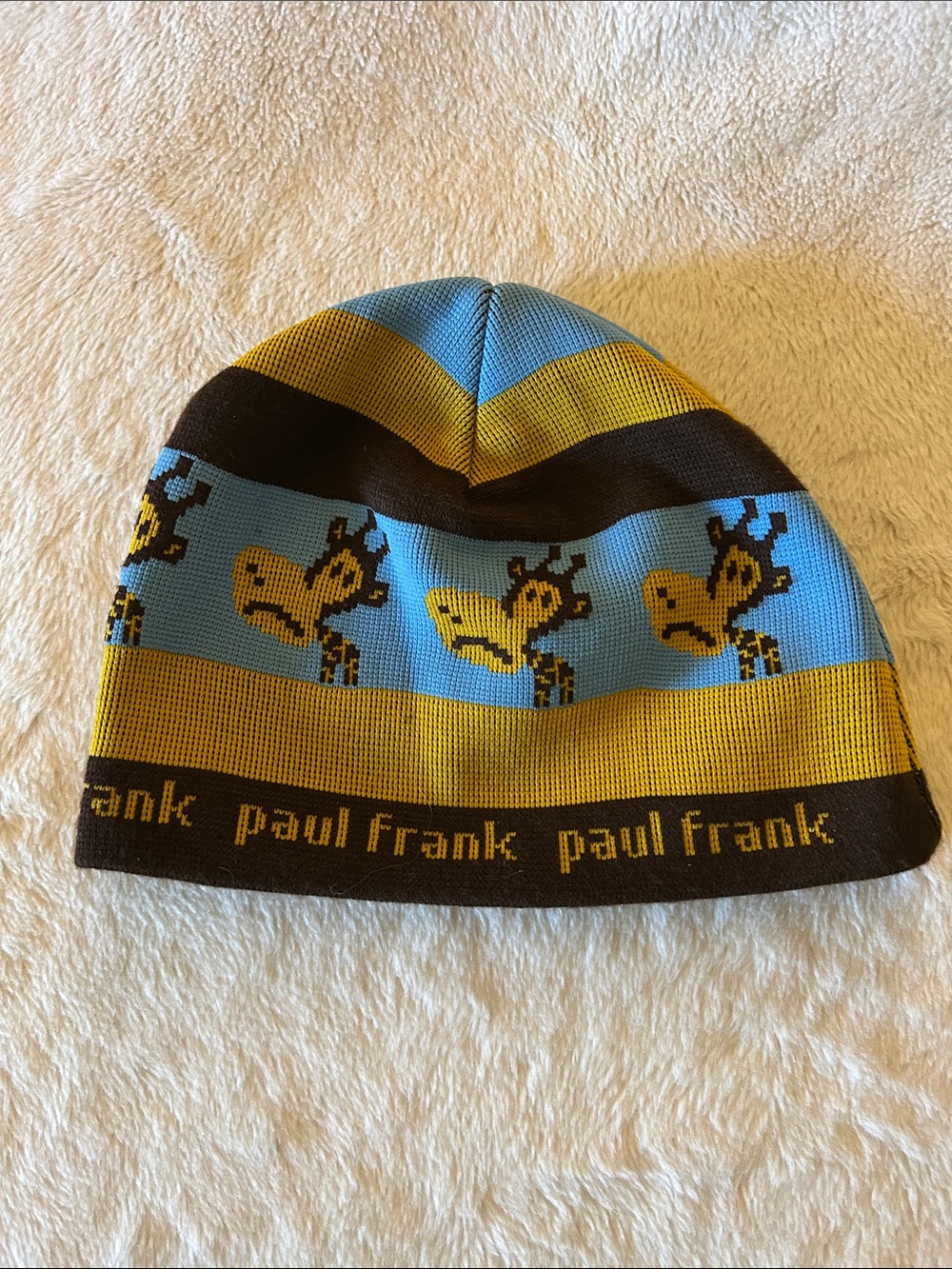 Paul Frank Blue, Yellow & Black Giraffe Knit Hat
